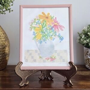 Vintage 1980s Figi Graphics Floral Print Framed Pink Cottagecore Wall Art Pastel